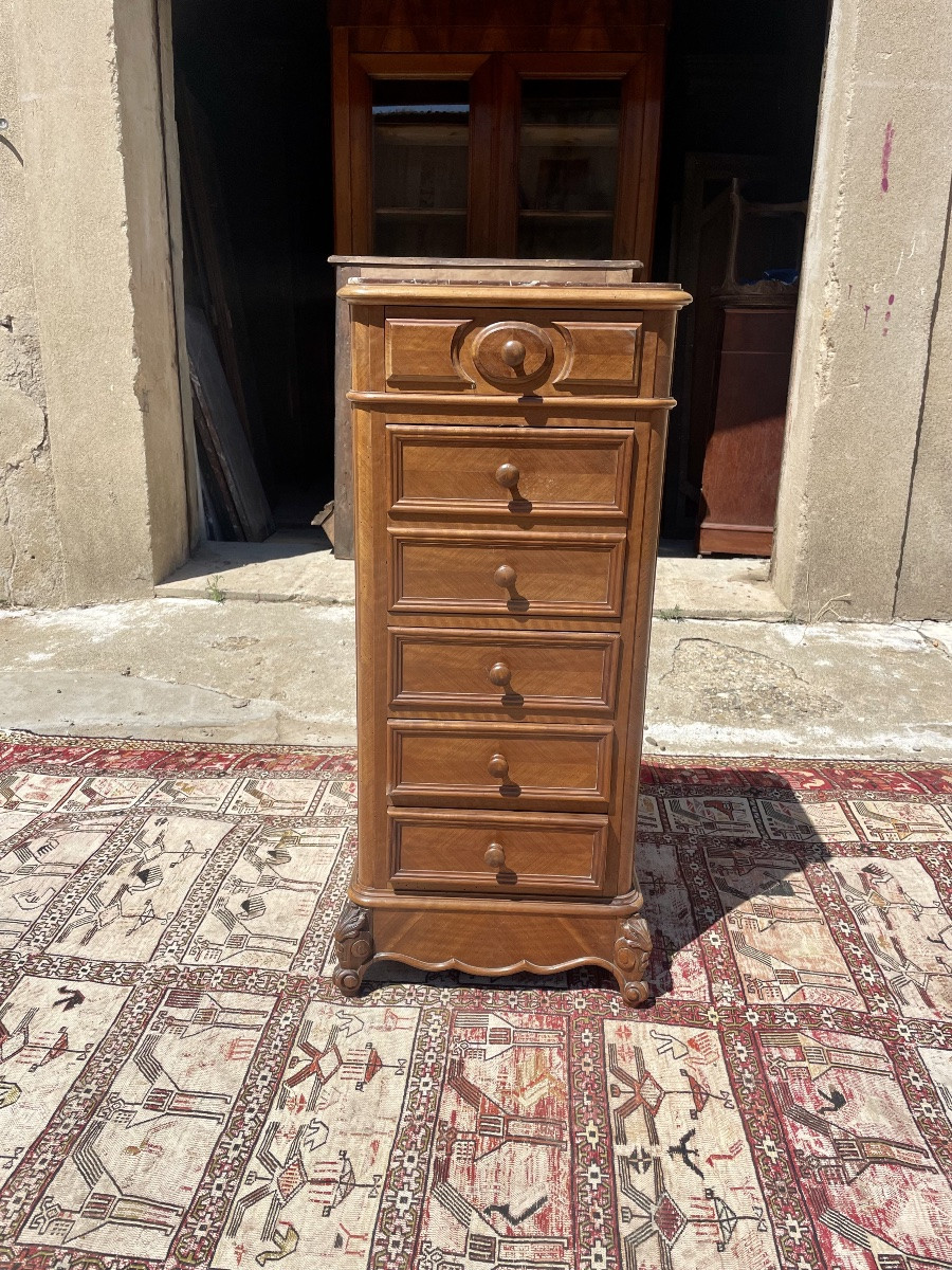 Napoleon III Bedside Table, In Walnut, 19th Century -photo-2