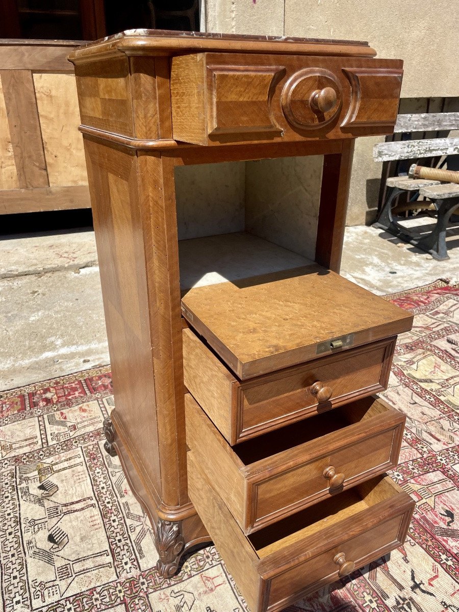 Napoleon III Bedside Table, In Walnut, 19th Century -photo-5