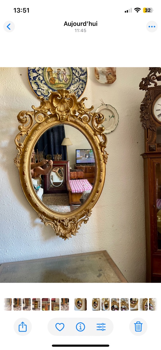 Miroir ovale, Louis XVI, en bois doré d’époque, Napoléon III. 19 em siècle -photo-3