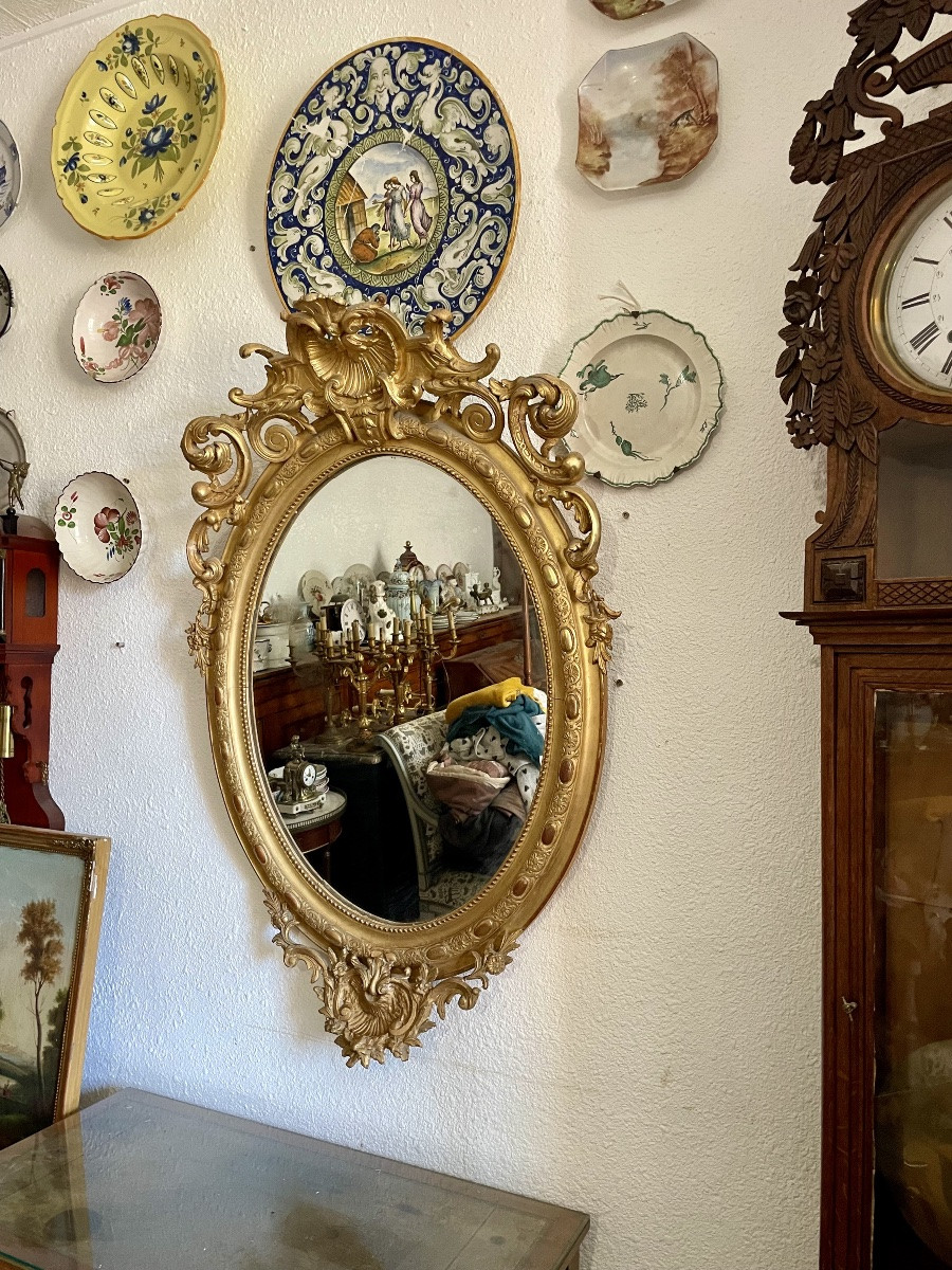 Miroir ovale, Louis XVI, en bois doré d’époque, Napoléon III. 19 em siècle -photo-4