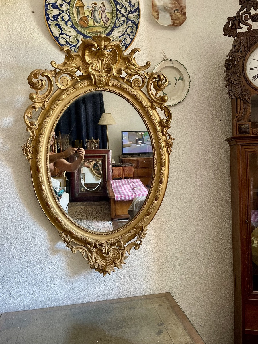 Miroir ovale, Louis XVI, en bois doré d’époque, Napoléon III. 19 em siècle -photo-3