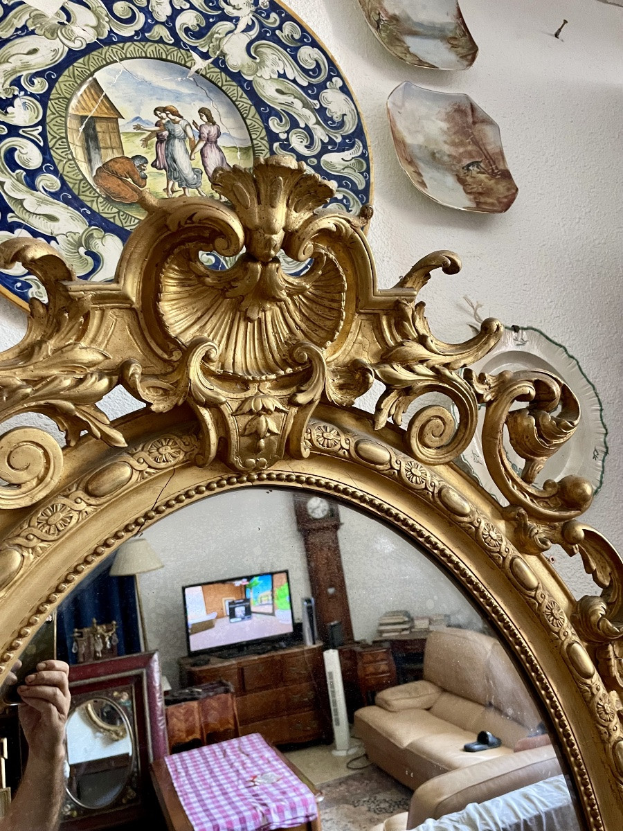 Miroir ovale, Louis XVI, en bois doré d’époque, Napoléon III. 19 em siècle -photo-5