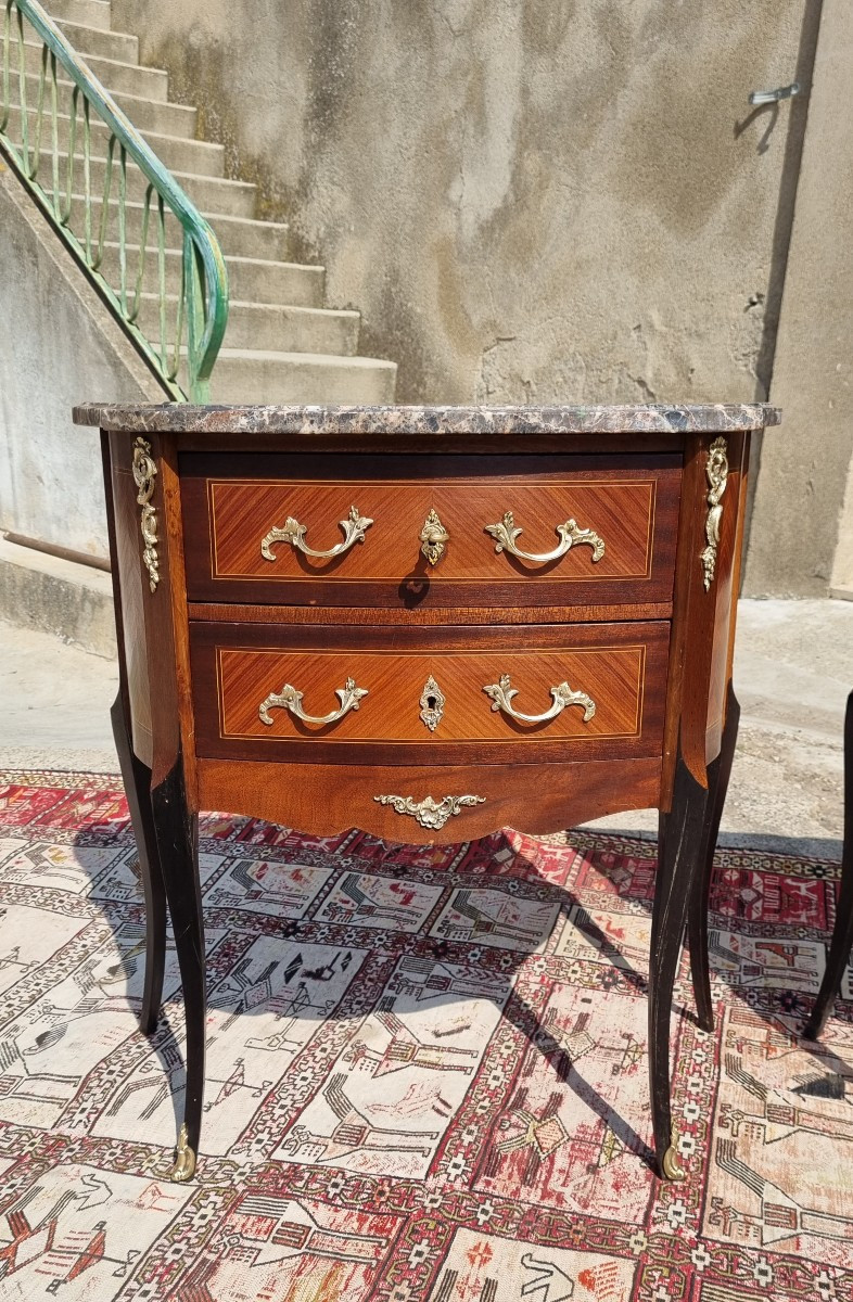 Pair Of Small Louis XV Chests Of Drawers With Marquetry, 19th Century -photo-4