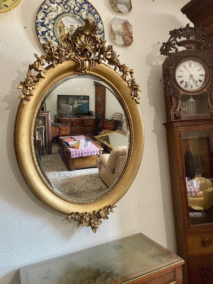 Miroir ovale, Louis XV, en bois doré d’époque, Napoléon, III. 18em siècle -photo-2
