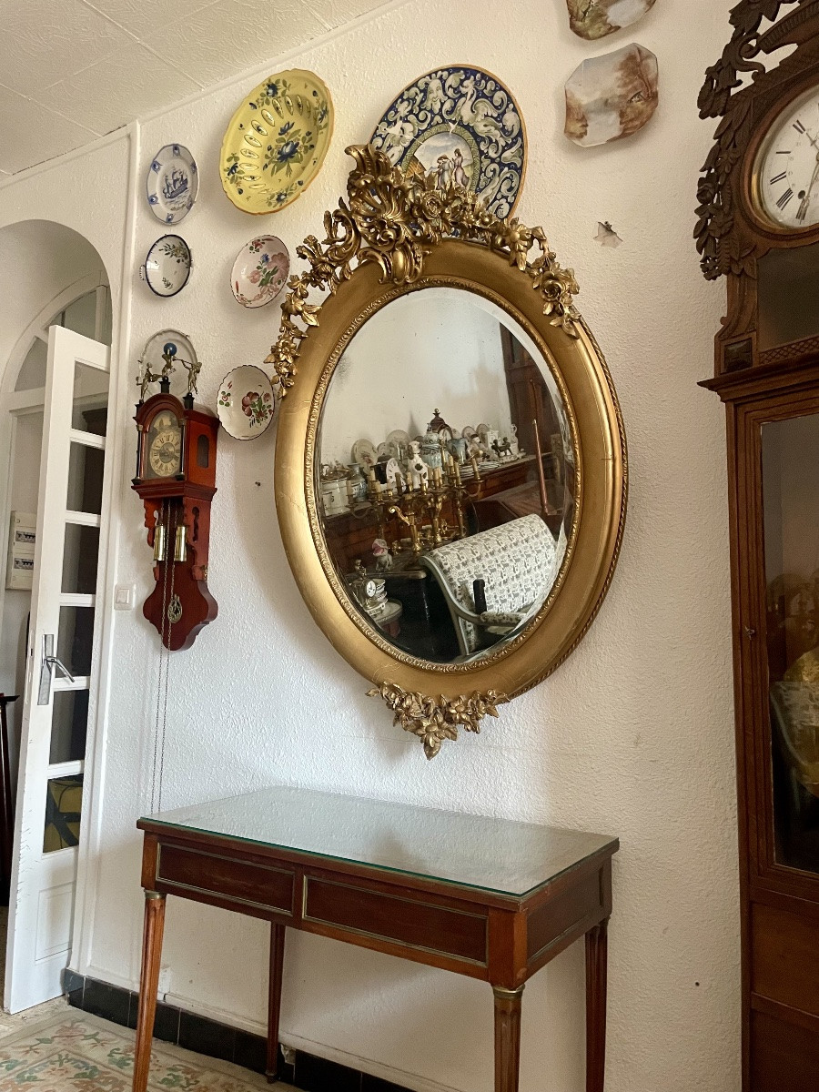 Miroir ovale, Louis XV, en bois doré d’époque, Napoléon, III. 18em siècle -photo-4