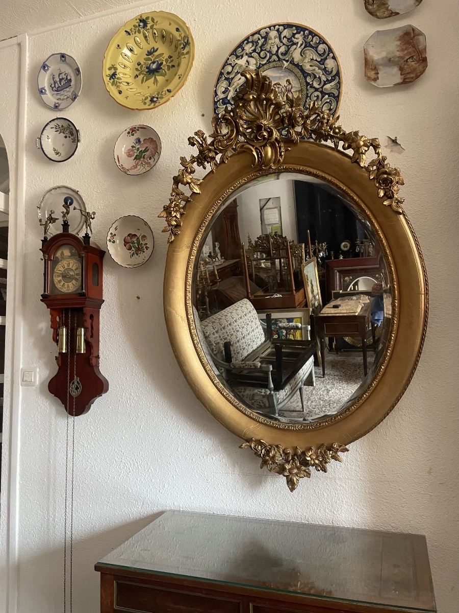Miroir ovale, Louis XV, en bois doré d’époque, Napoléon, III. 18em siècle -photo-1