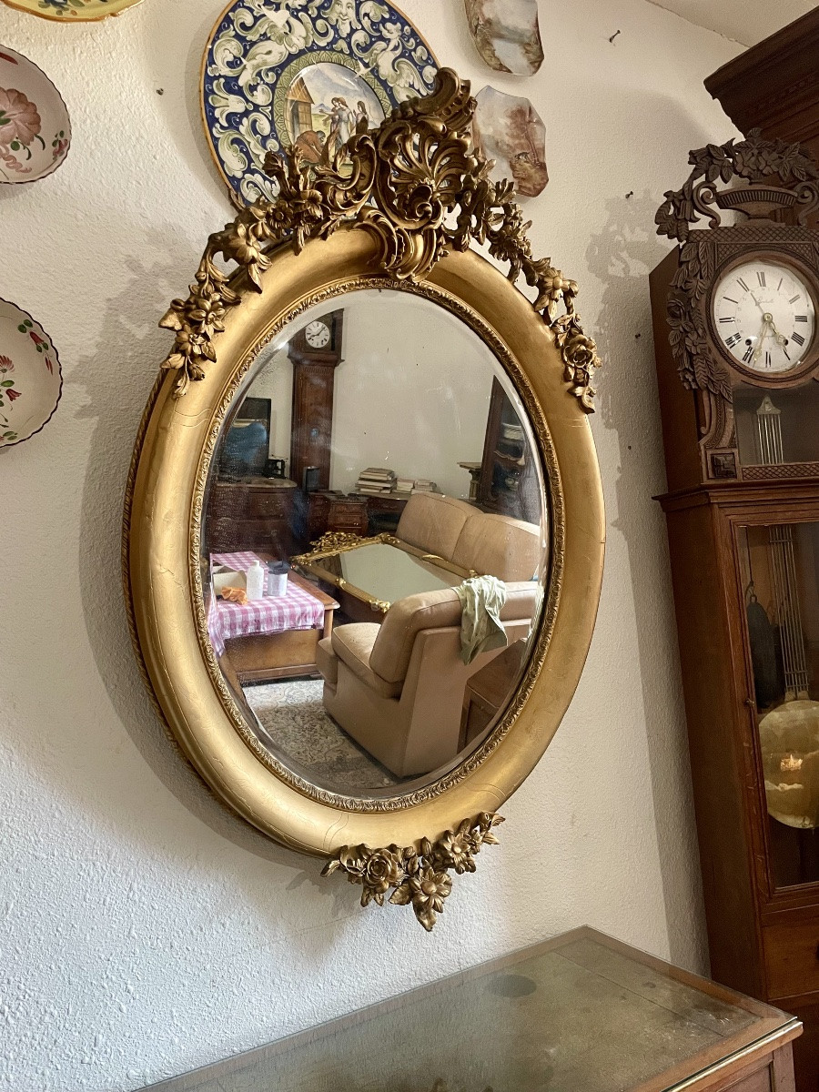 Miroir ovale, Louis XV, en bois doré d’époque, Napoléon, III. 18em siècle -photo-3
