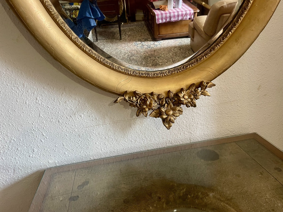 Miroir ovale, Louis XV, en bois doré d’époque, Napoléon, III. 18em siècle -photo-4