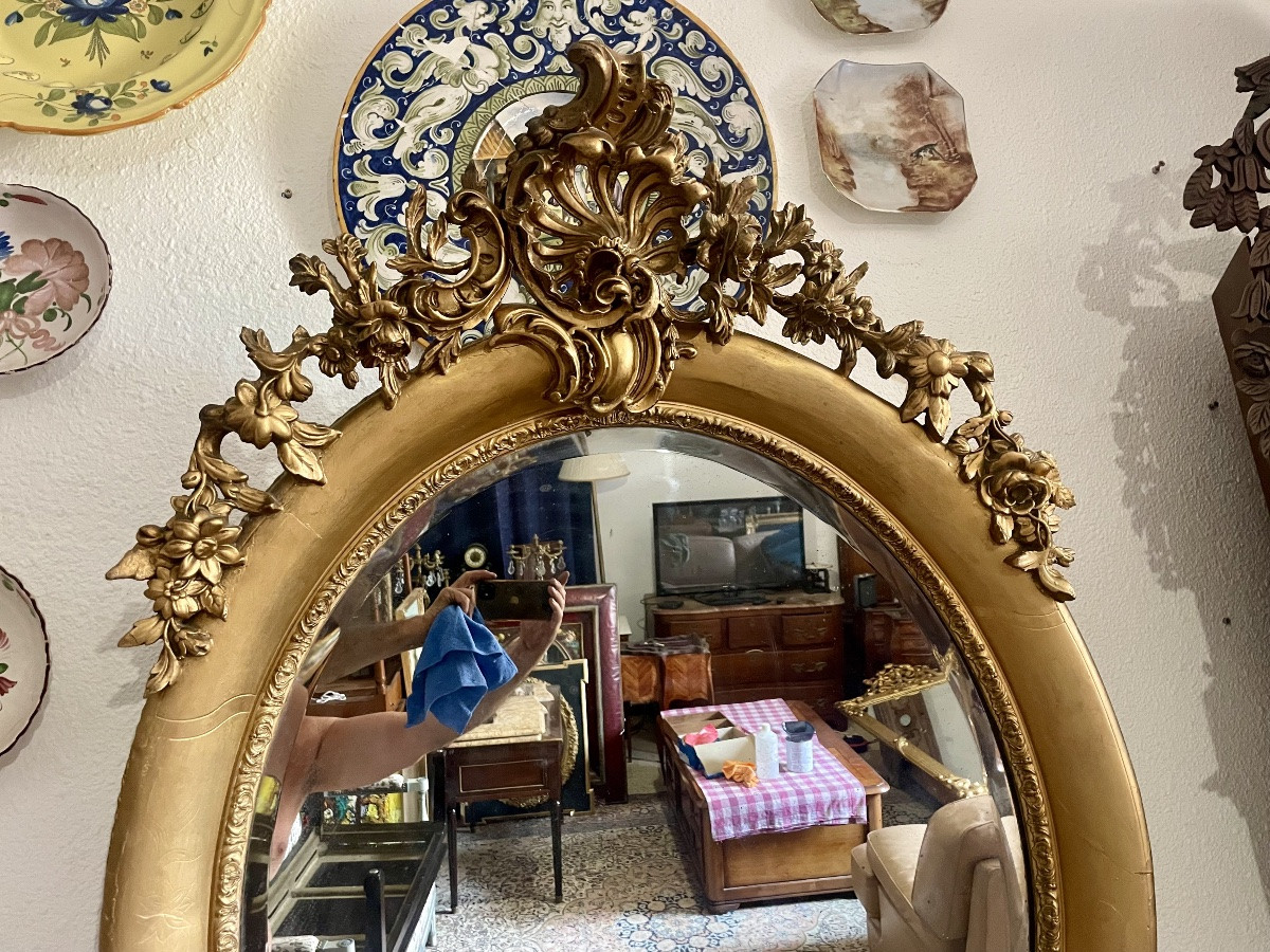 Miroir ovale, Louis XV, en bois doré d’époque, Napoléon, III. 18em siècle -photo-5