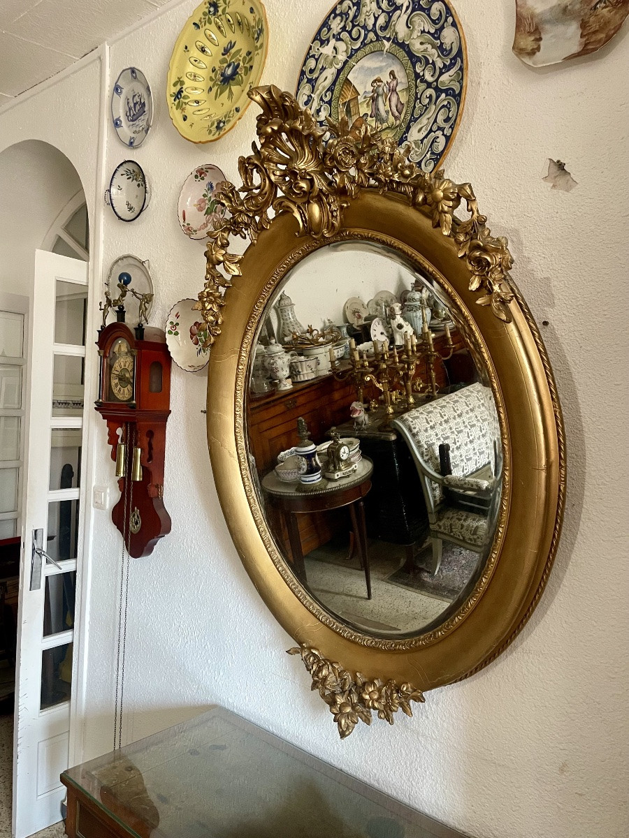 Miroir ovale, Louis XV, en bois doré d’époque, Napoléon, III. 18em siècle -photo-6