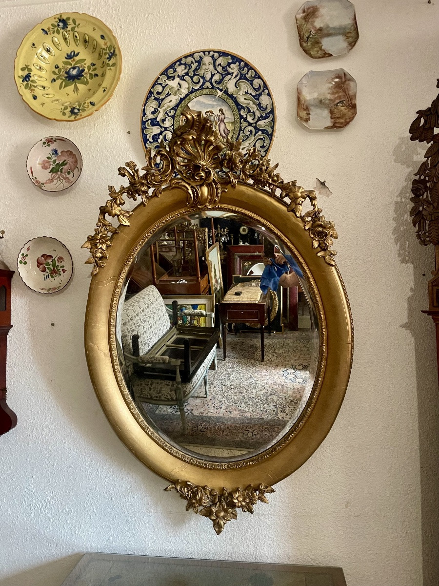 Miroir ovale, Louis XV, en bois doré d’époque, Napoléon, III. 18em siècle -photo-8