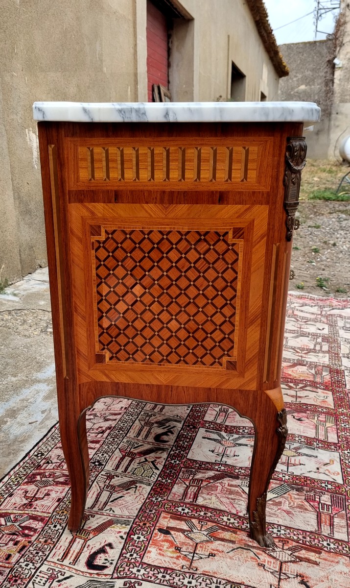Commode Transition Louis XV Louis XVI en marqueterie circa 1940/1950-photo-4