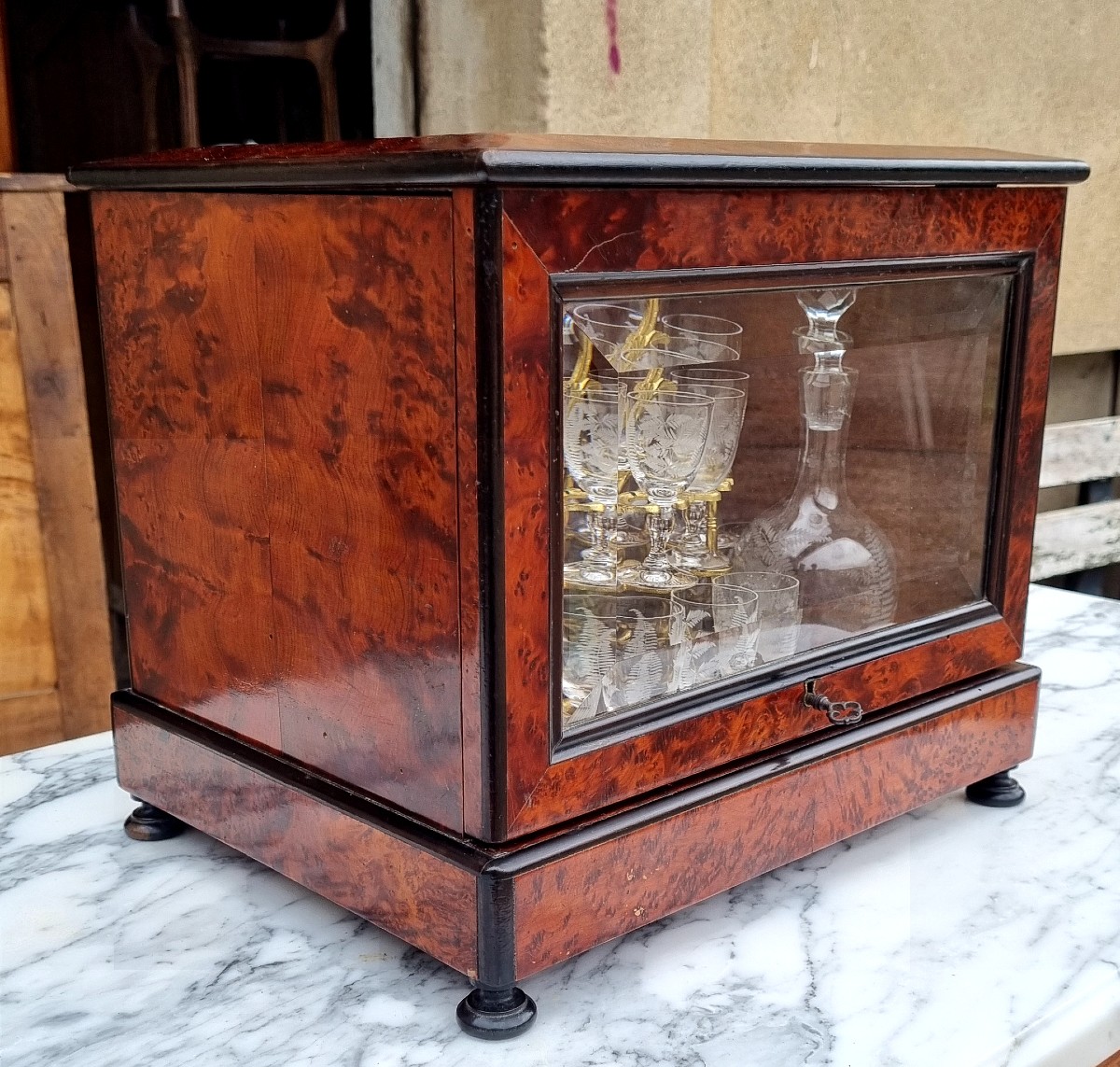 Napoleon III Liqueur Cellar In Burl From The 19th Century -photo-4