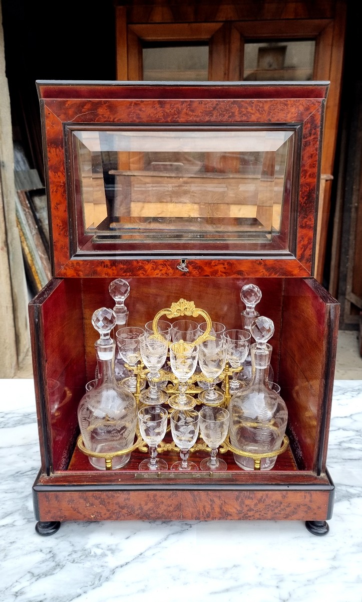 Napoleon III Liqueur Cellar In Burl From The 19th Century -photo-3