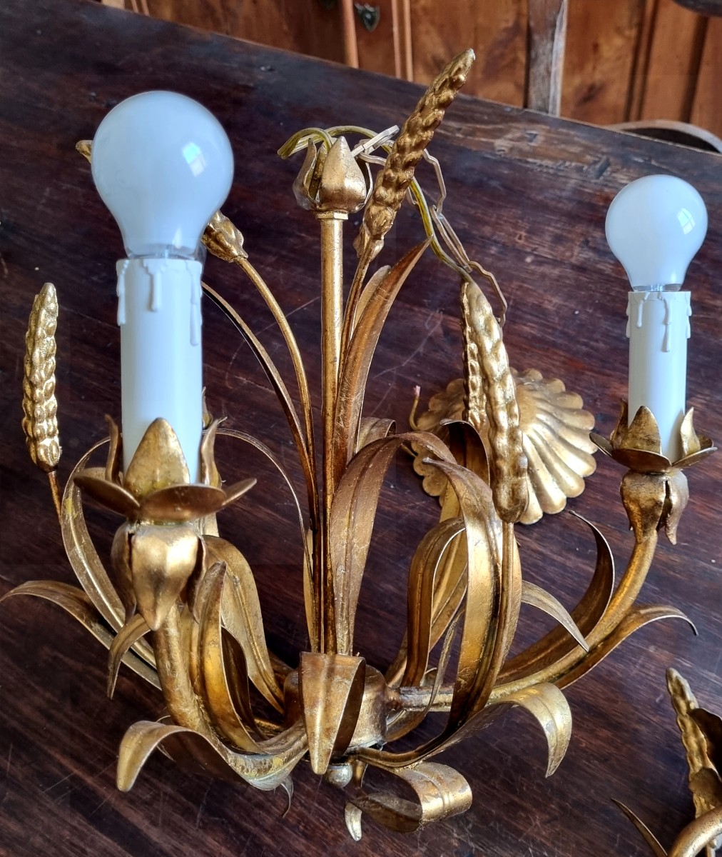 Gold Leaf Lighting Set, Italy 1960-photo-2