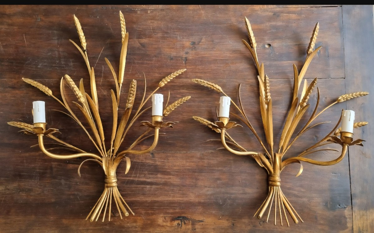 Gold Leaf Lighting Set, Italy 1960-photo-2