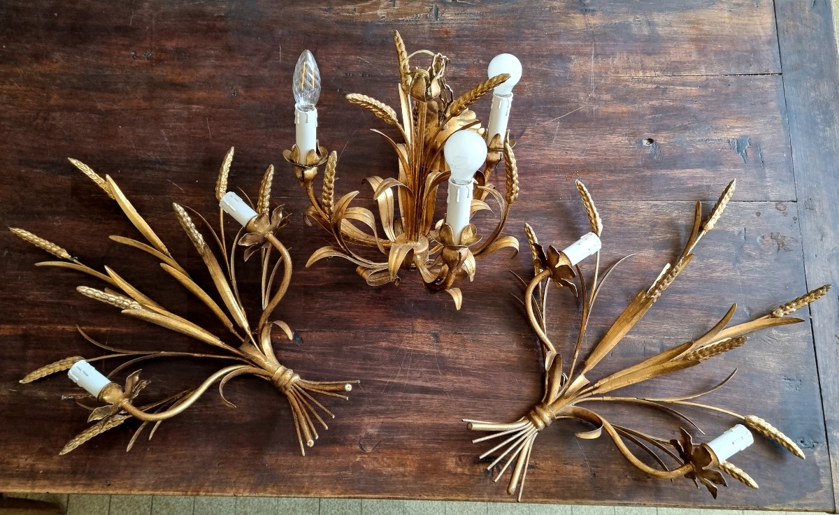 Gold Leaf Lighting Set, Italy 1960