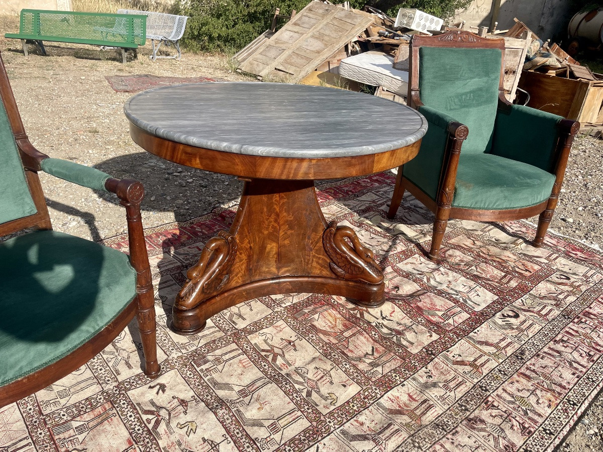 19th Century Empire Mahogany Swan-neck Pedestal Table -photo-1
