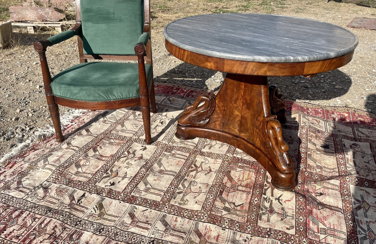 19th Century Empire Mahogany Swan-neck Pedestal Table -photo-2