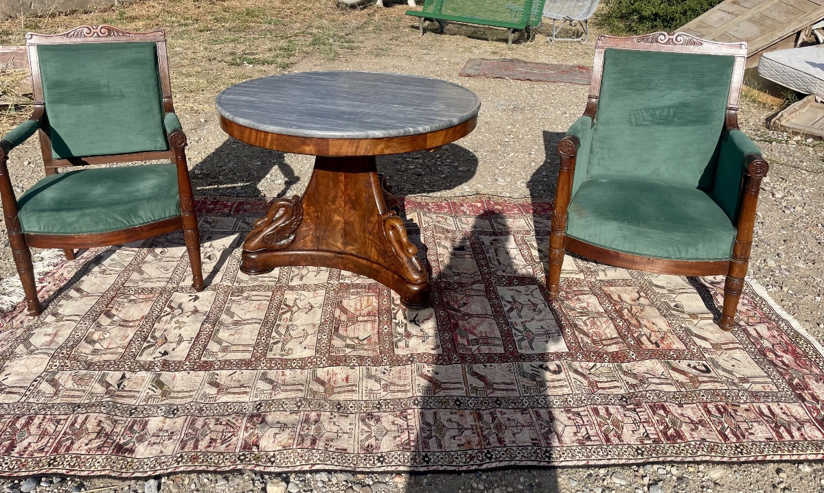 19th Century Empire Mahogany Swan-neck Pedestal Table 