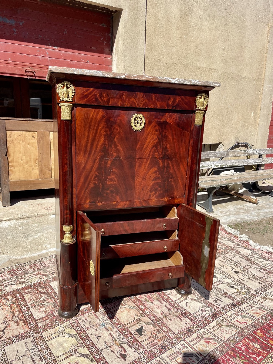Empire Secretary With Constricted Columns, In Mahogany, 19th Century -photo-1
