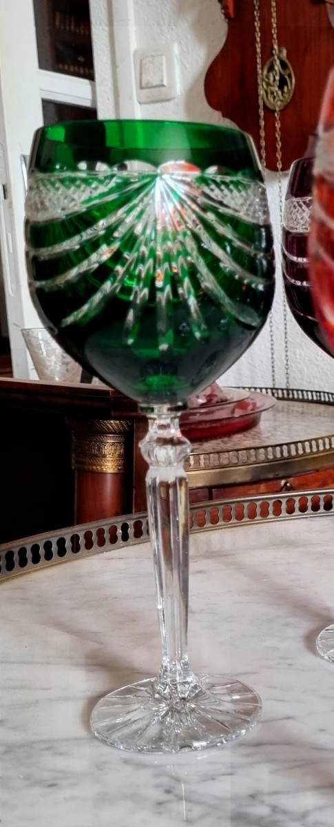Set Of Bohemian Cut Crystal Glasses, 20th Century -photo-3