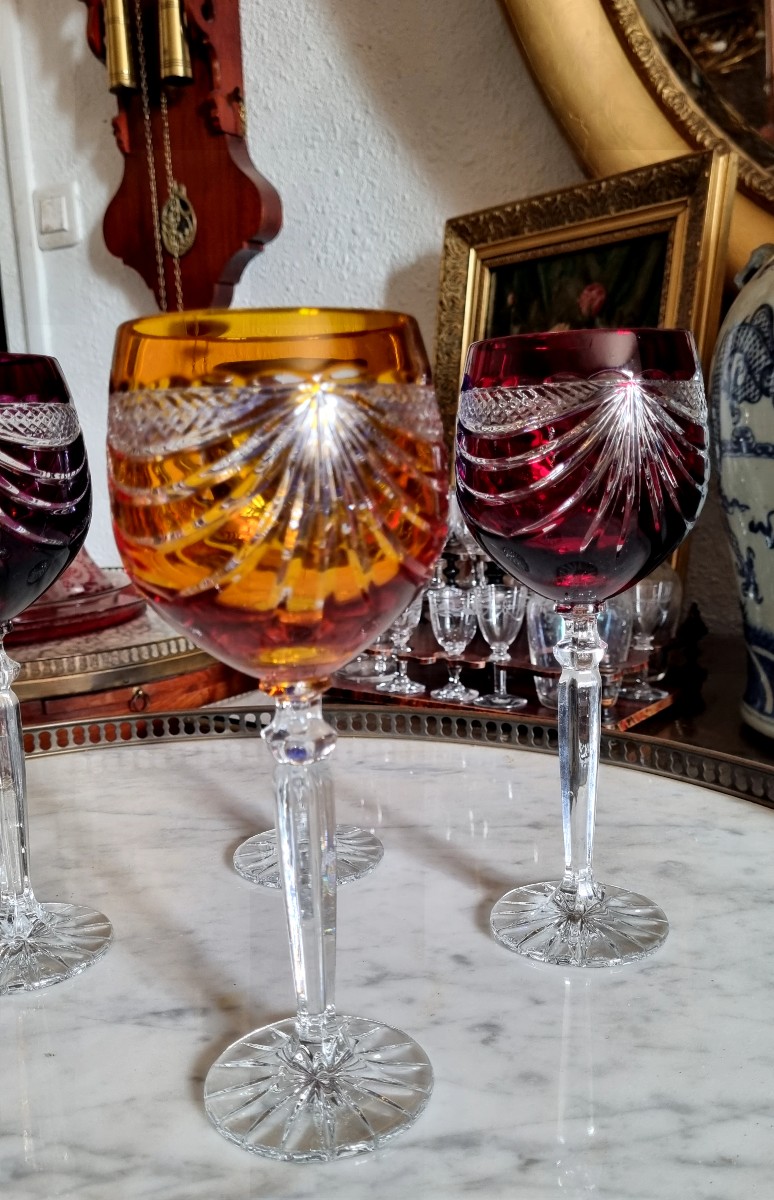 Set Of Bohemian Cut Crystal Glasses, 20th Century -photo-4