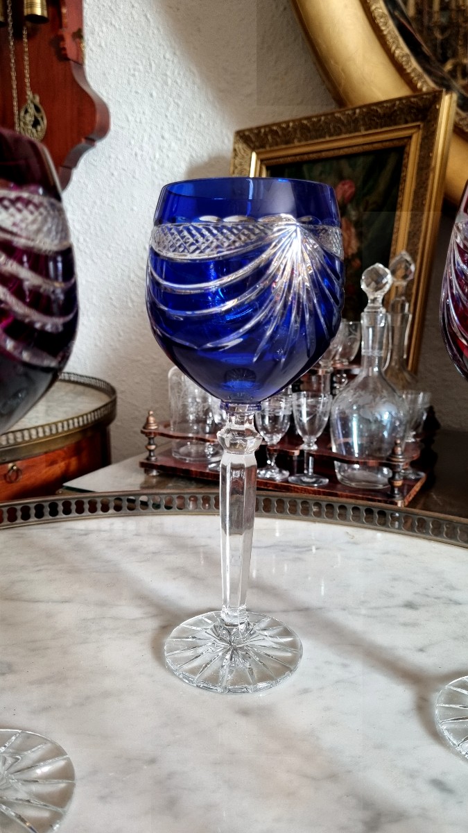 Set Of Bohemian Cut Crystal Glasses, 20th Century -photo-1