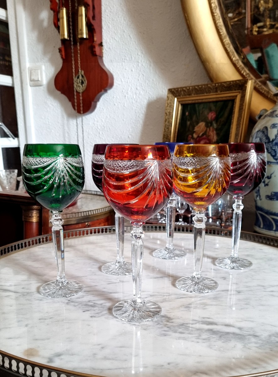 Set Of Bohemian Cut Crystal Glasses, 20th Century 