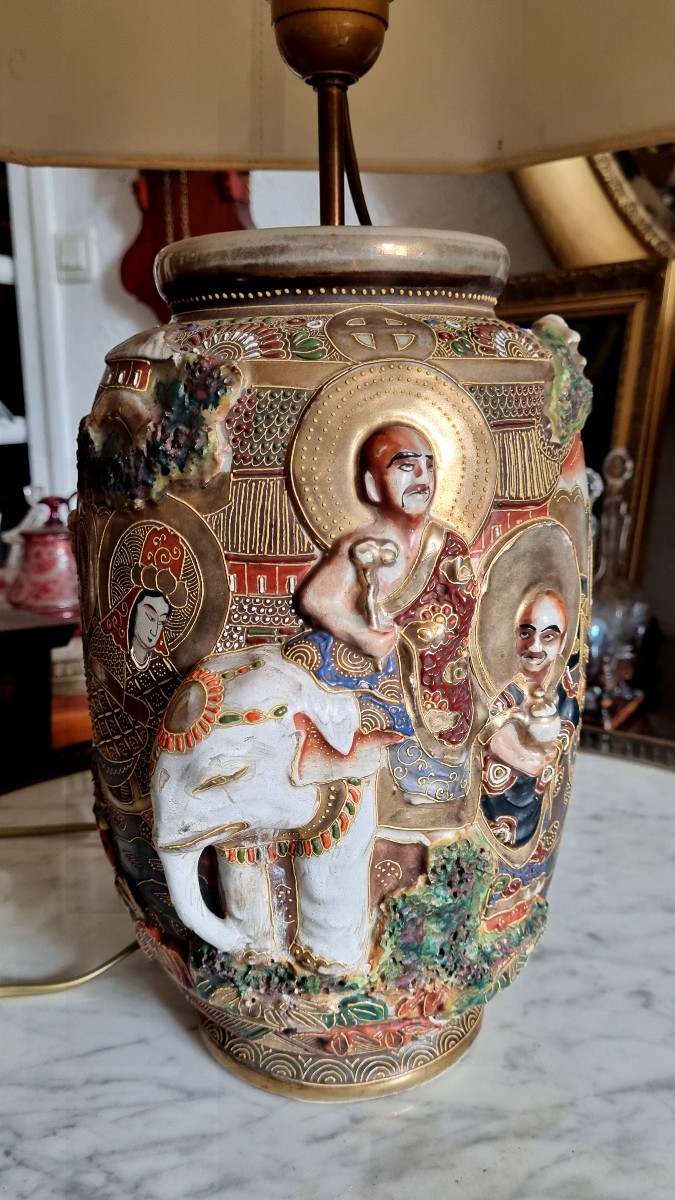 Lampe Japonaise Satsuma decor aux immortels époque fin XIXé-photo-2