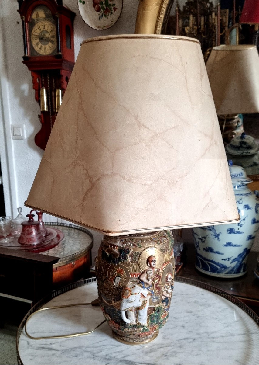 Lampe Japonaise Satsuma decor aux immortels époque fin XIXé
