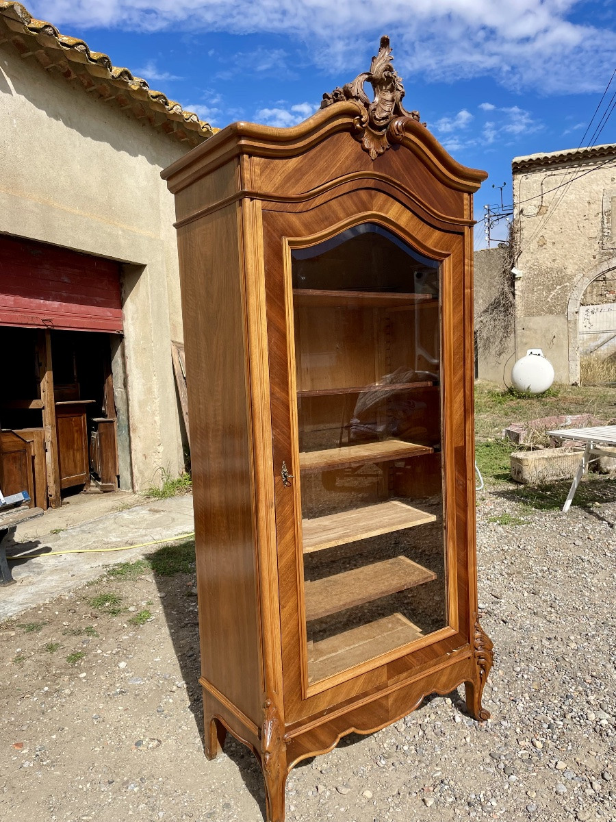 Bibliothèque vitrine de style Louis XV et n noyér d epoque XIXE siècle -photo-2
