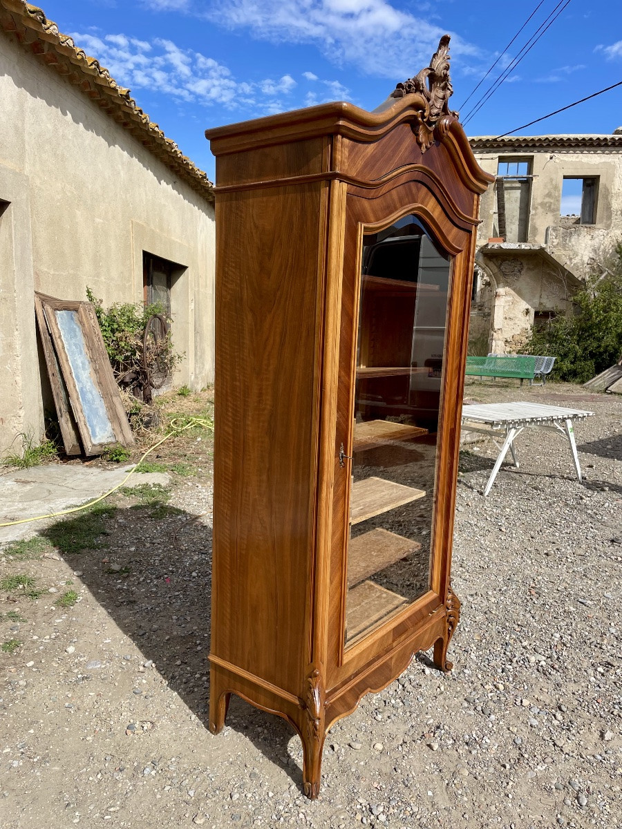 Bibliothèque vitrine de style Louis XV et n noyér d epoque XIXE siècle -photo-3