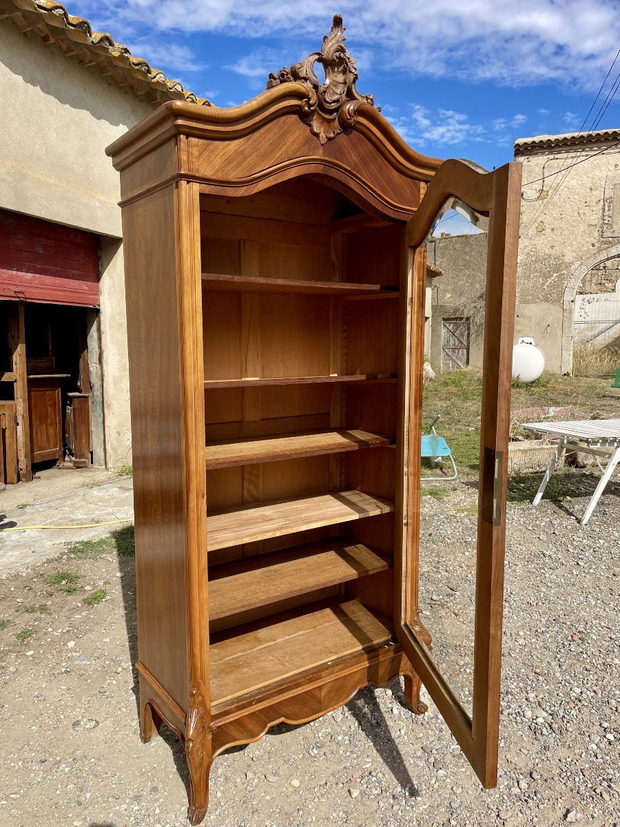 Bibliothèque vitrine de style Louis XV et n noyér d epoque XIXE siècle -photo-3