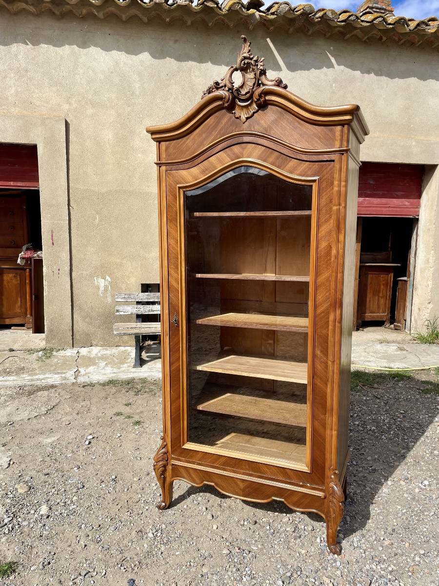 Bibliothèque vitrine de style Louis XV et n noyér d epoque XIXE siècle -photo-7