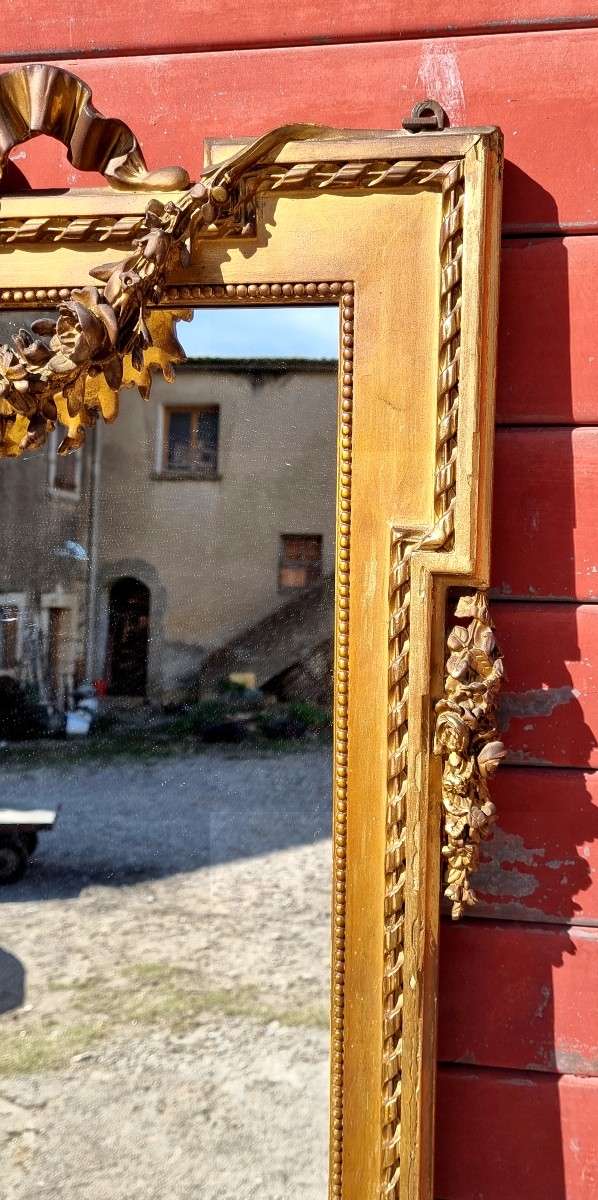 Miroir Louis XVI en bois doré epoque XIXé-photo-3