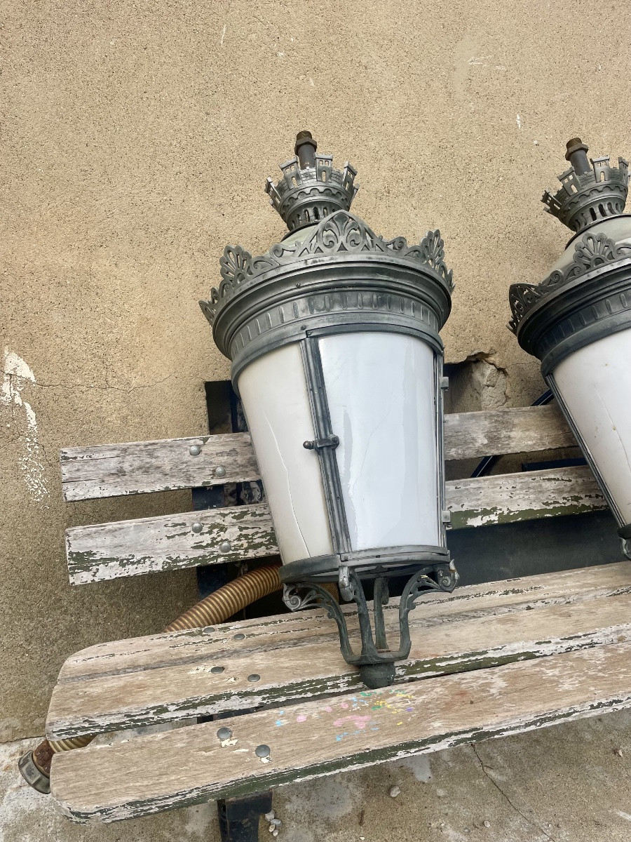 Ensemble de trois grandes lanternes de Paris, en bronze d’époque XIXE siècle -photo-2
