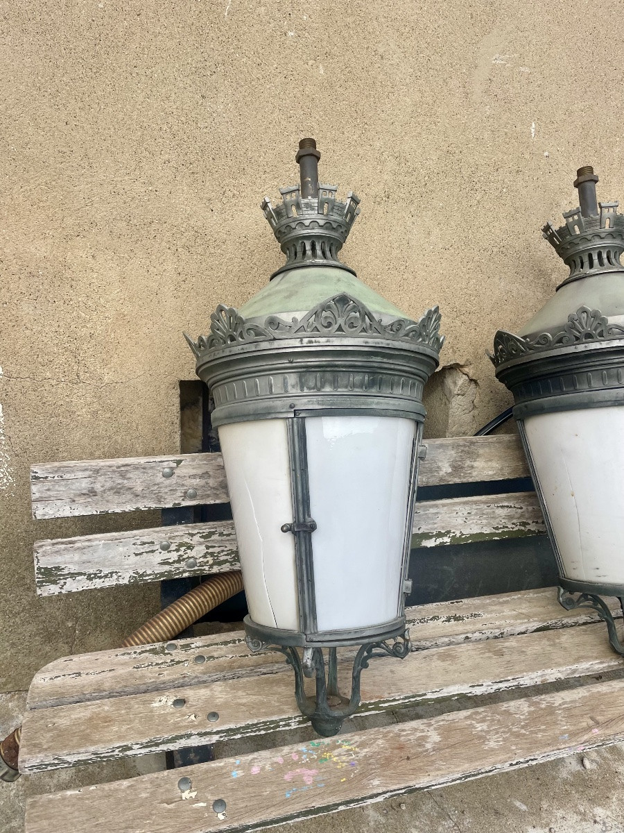 Ensemble de trois grandes lanternes de Paris, en bronze d’époque XIXE siècle -photo-3