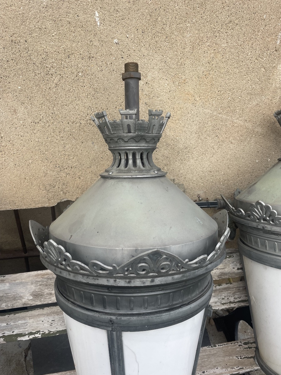 Ensemble de trois grandes lanternes de Paris, en bronze d’époque XIXE siècle -photo-5