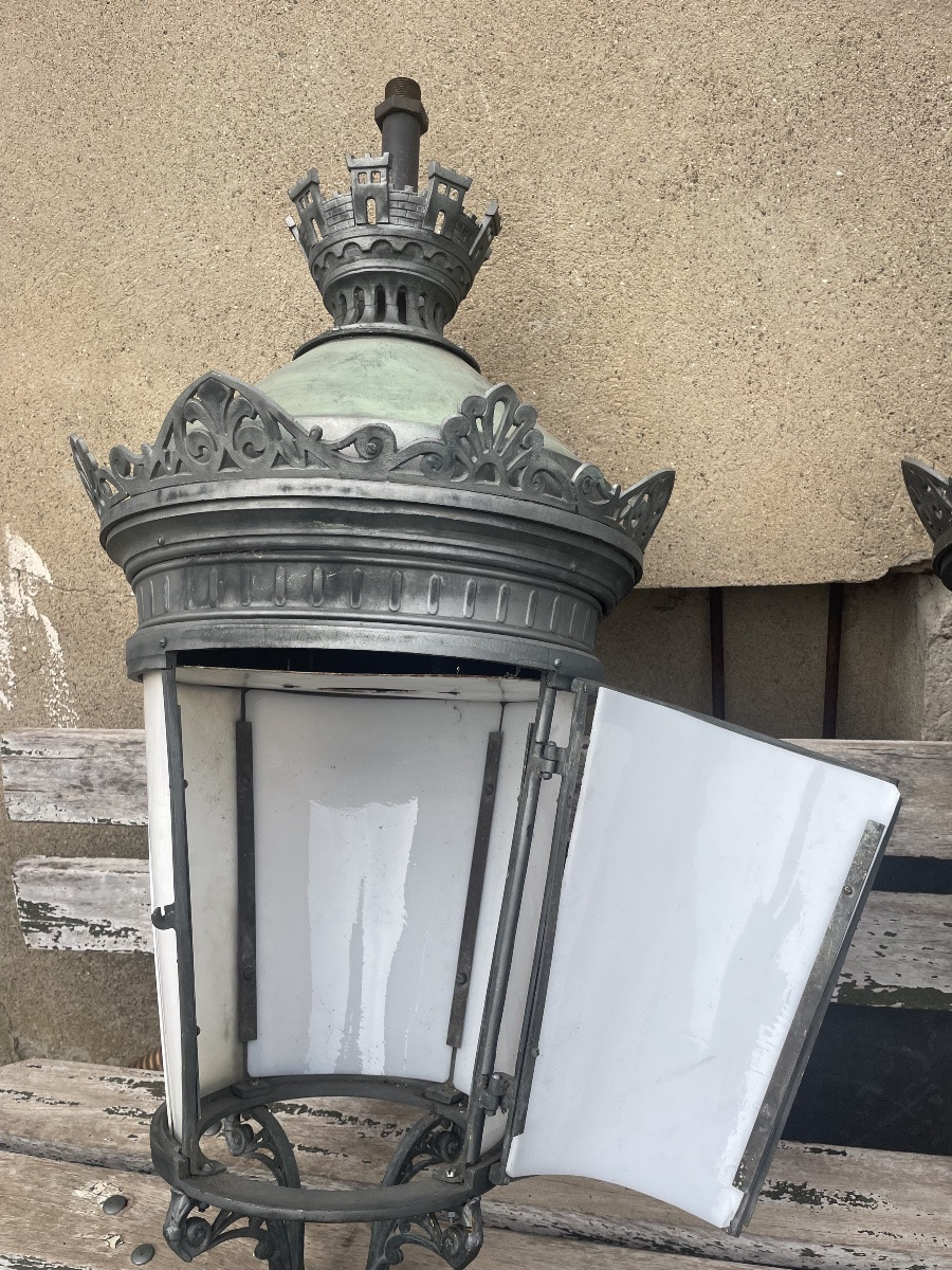 Ensemble de trois grandes lanternes de Paris, en bronze d’époque XIXE siècle -photo-6