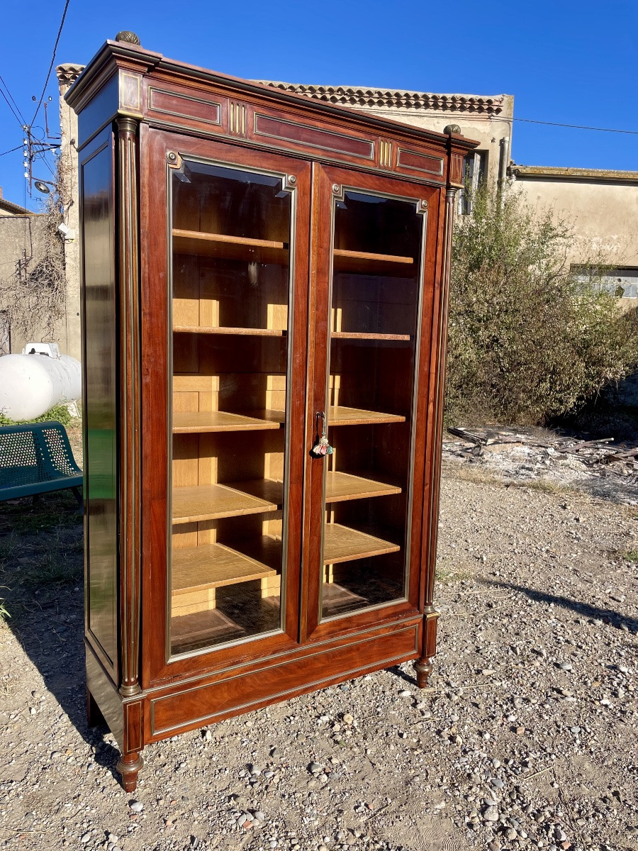 Bibliothèque vitrine Louis XVI en acajou D époque XIXÉM siècle -photo-7