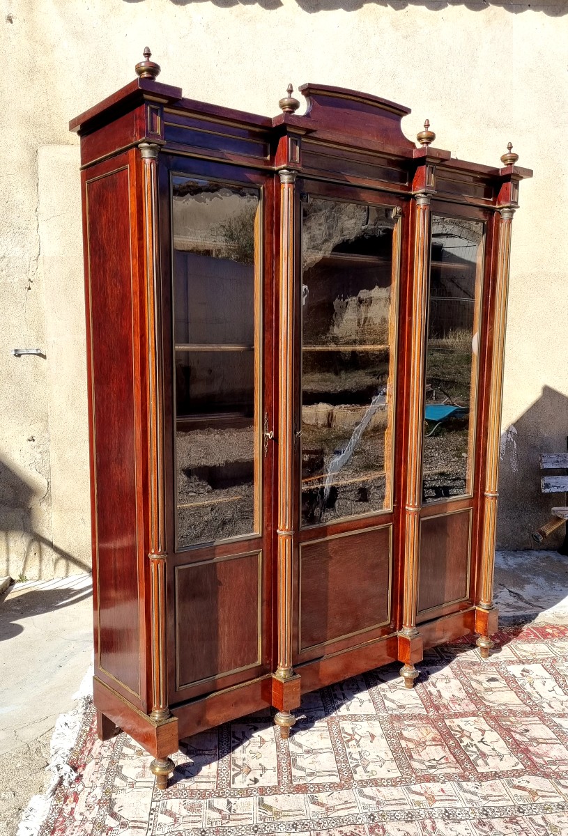 Louis XVI Bookcase, Three Doors, 19th Century-photo-2