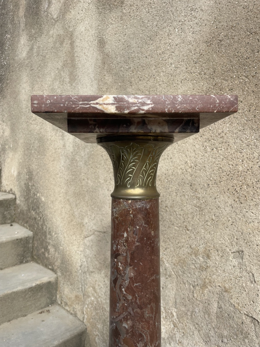 Colonne en marbre rouge du Languedoc D époque XIXÉM siècle -photo-3