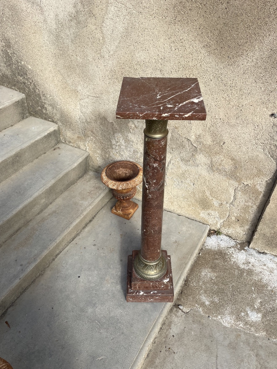 Colonne en marbre rouge du Languedoc D époque XIXÉM siècle -photo-4