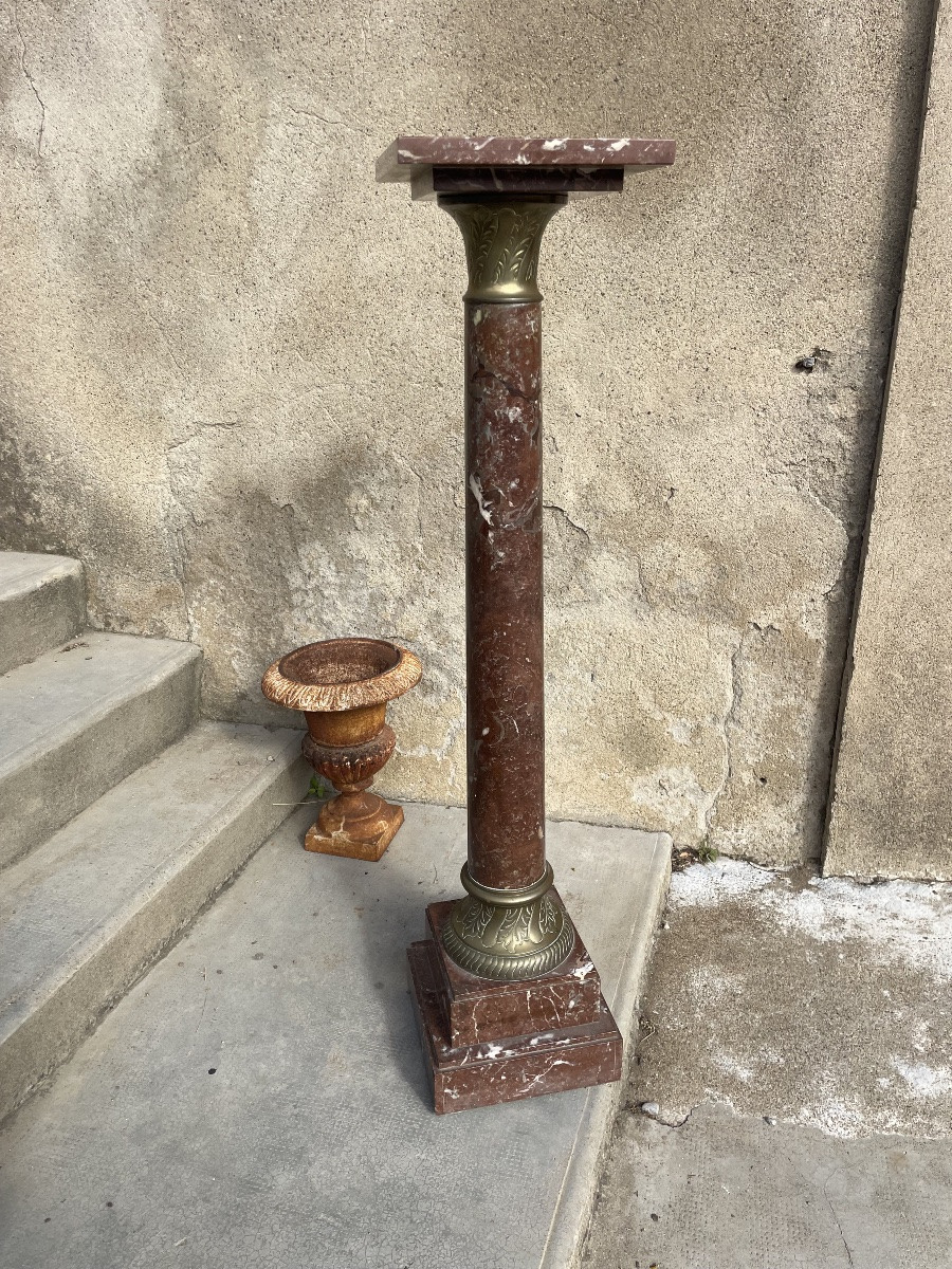 Colonne en marbre rouge du Languedoc D époque XIXÉM siècle -photo-5