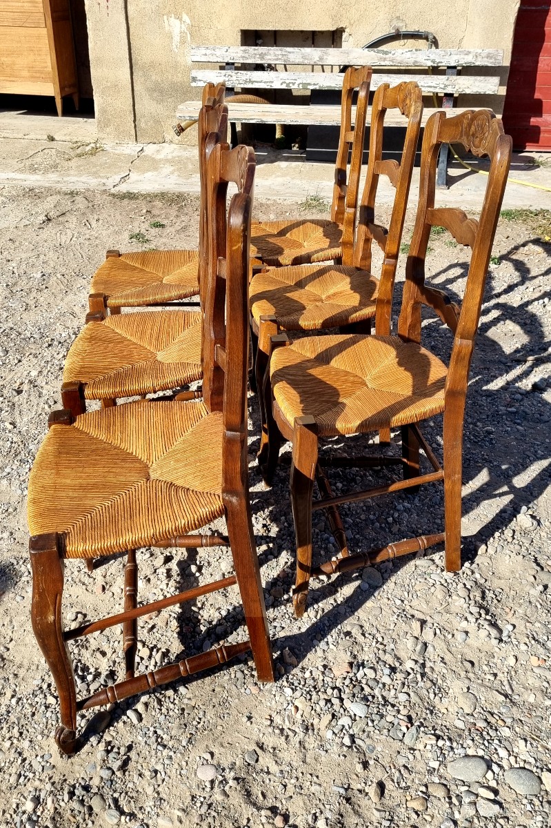 Set Of Six Provençal Walnut Haises From The 19th Century -photo-2