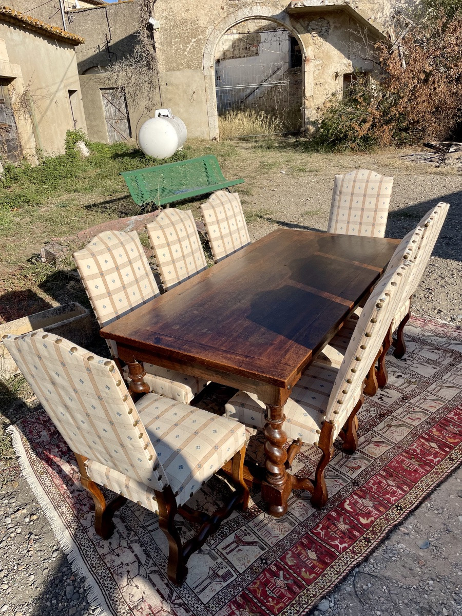 Set Of 8 Louis XIII Chairs, In Walnut, From The 1900s.-photo-2