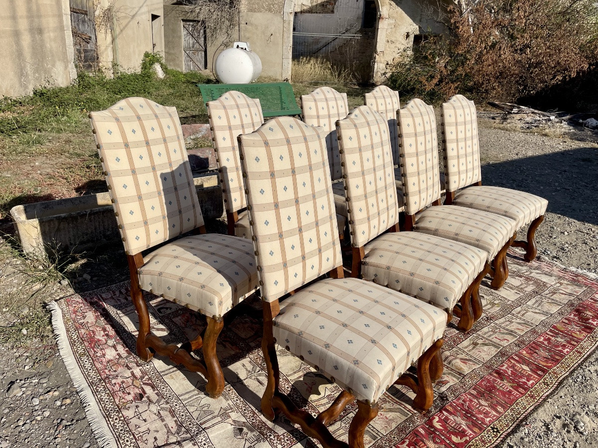 Set Of 8 Louis XIII Chairs, In Walnut, From The 1900s.-photo-3