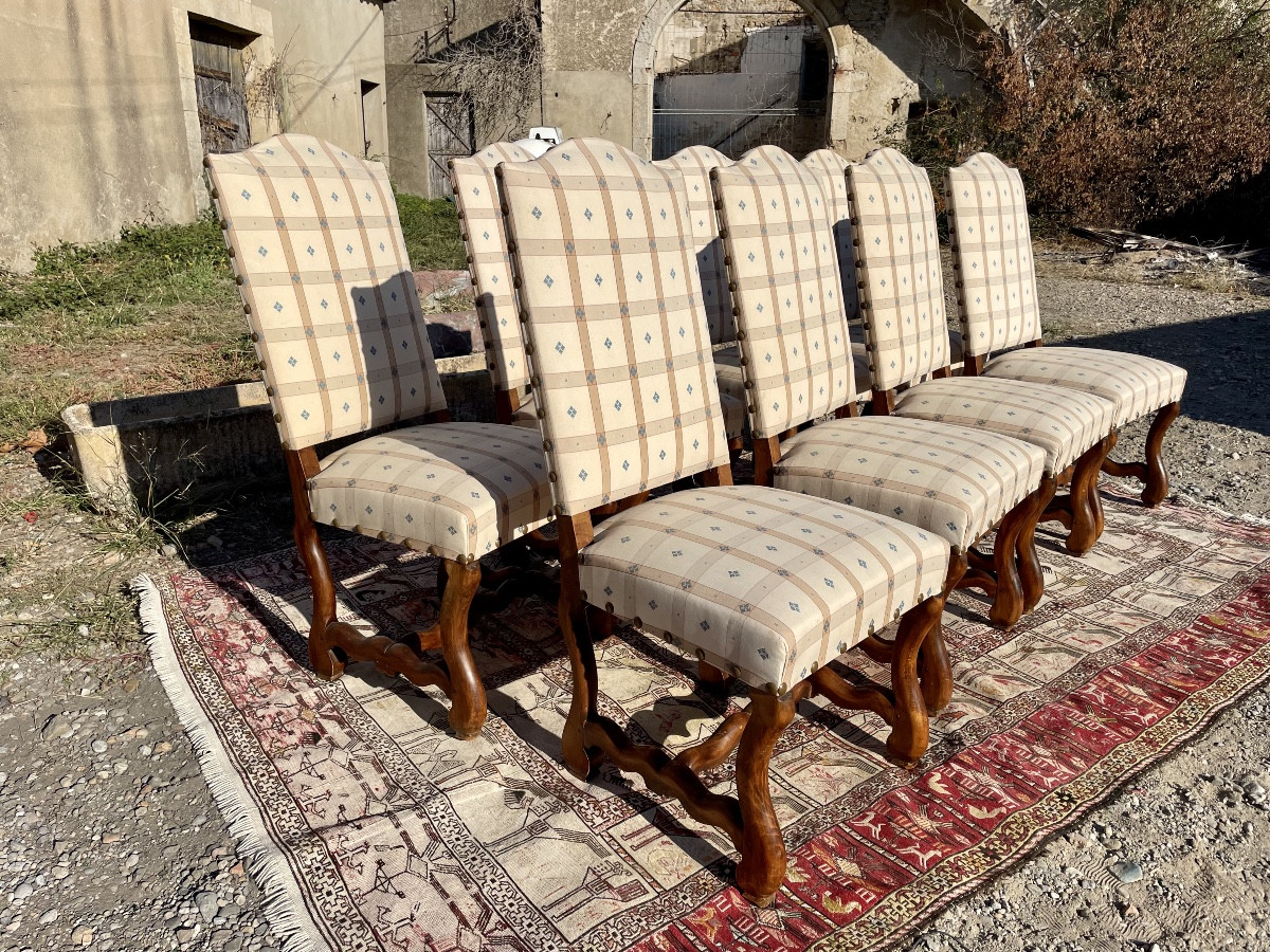 Set Of 8 Louis XIII Chairs, In Walnut, From The 1900s.