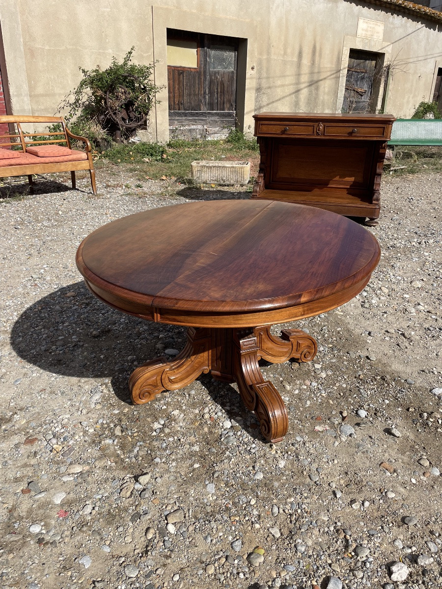 Round Walnut Dining Table From The Napoleon III Period, 19th Century -photo-2